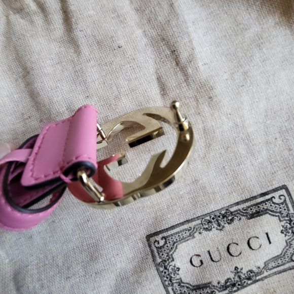 New Gucci Belt Leather Interlocking GG Buckle Gold Pink Belt..Authentic!! - Picture 6 of 8